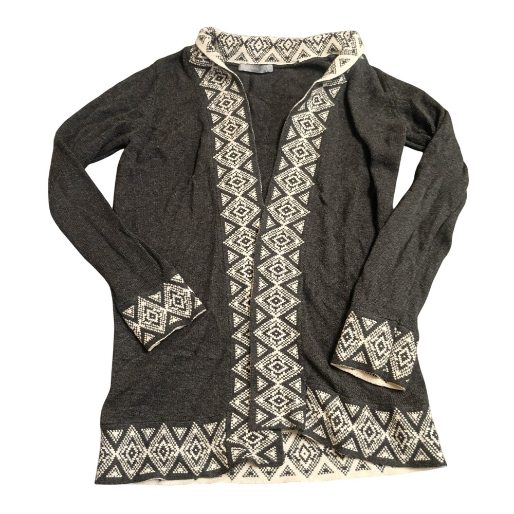 Octavia Cardigan Womens Small Charcoal Grey Geometric Open Front Cashmere Blend